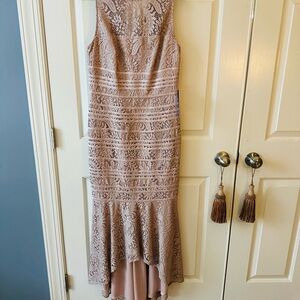 JS Collections Dusty Pink Lace Sheath Dress High Low